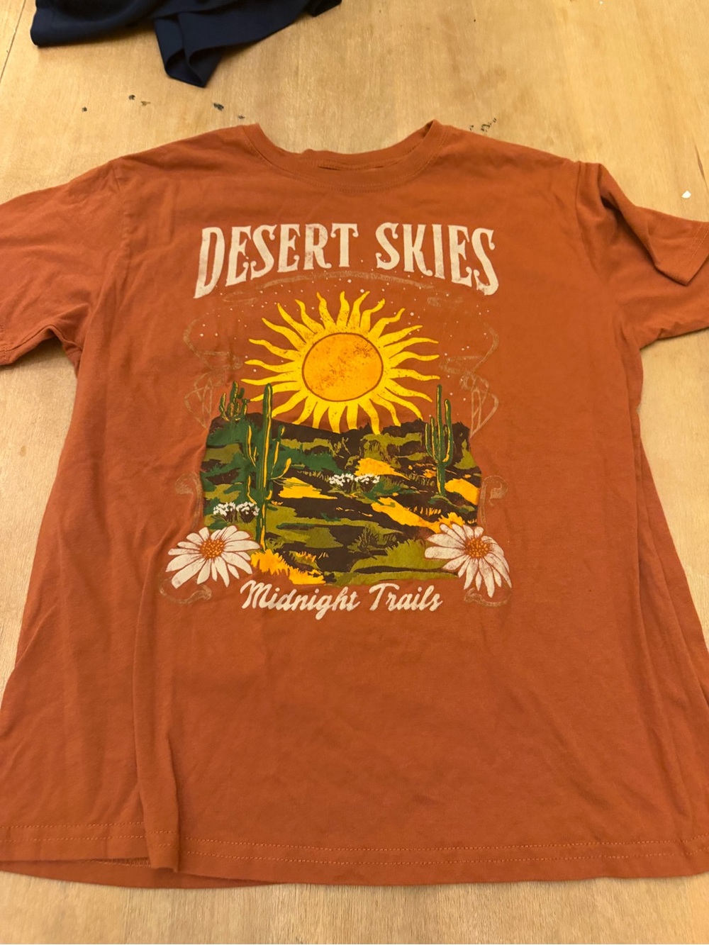 Mighty Fine Rust Desert Skies Graphic Tee with Yellow Sun